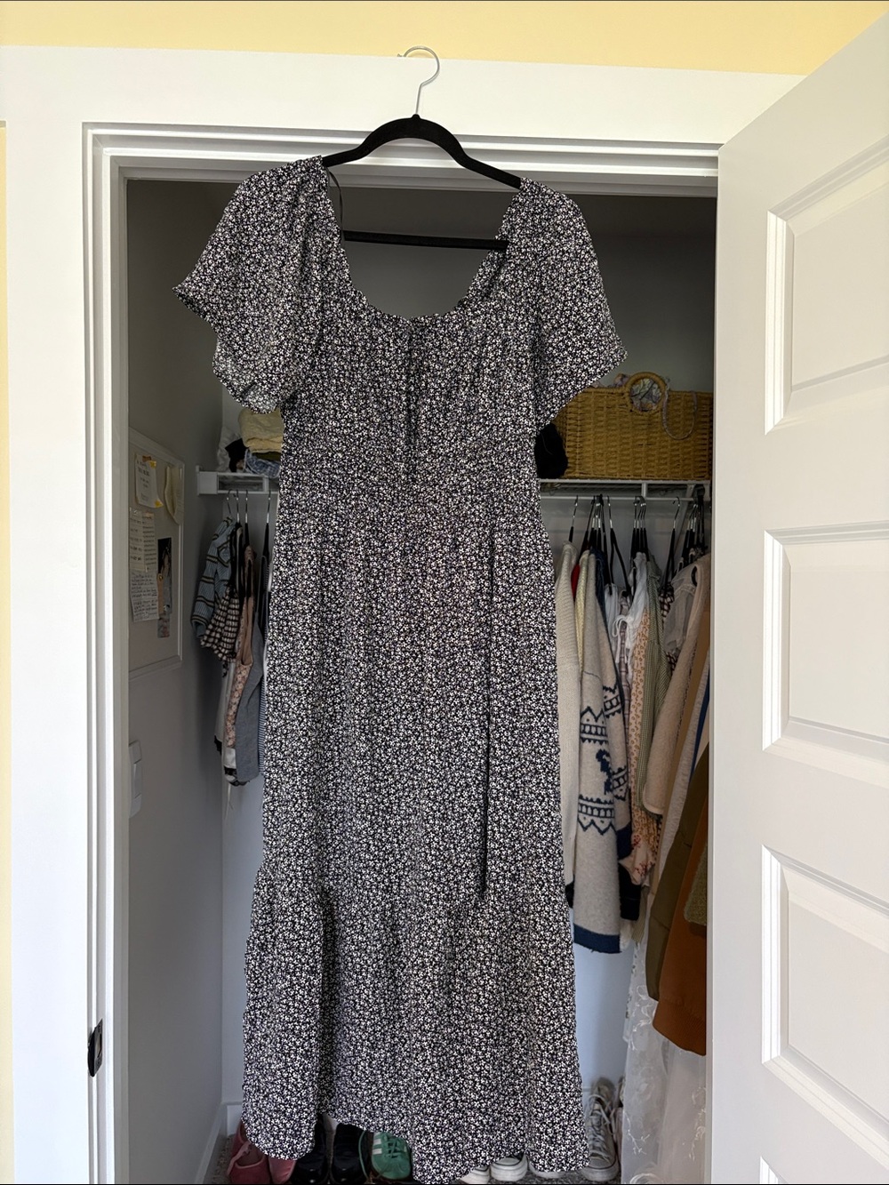 bobeau Black and White Ditsy Floral Maxi Dress
